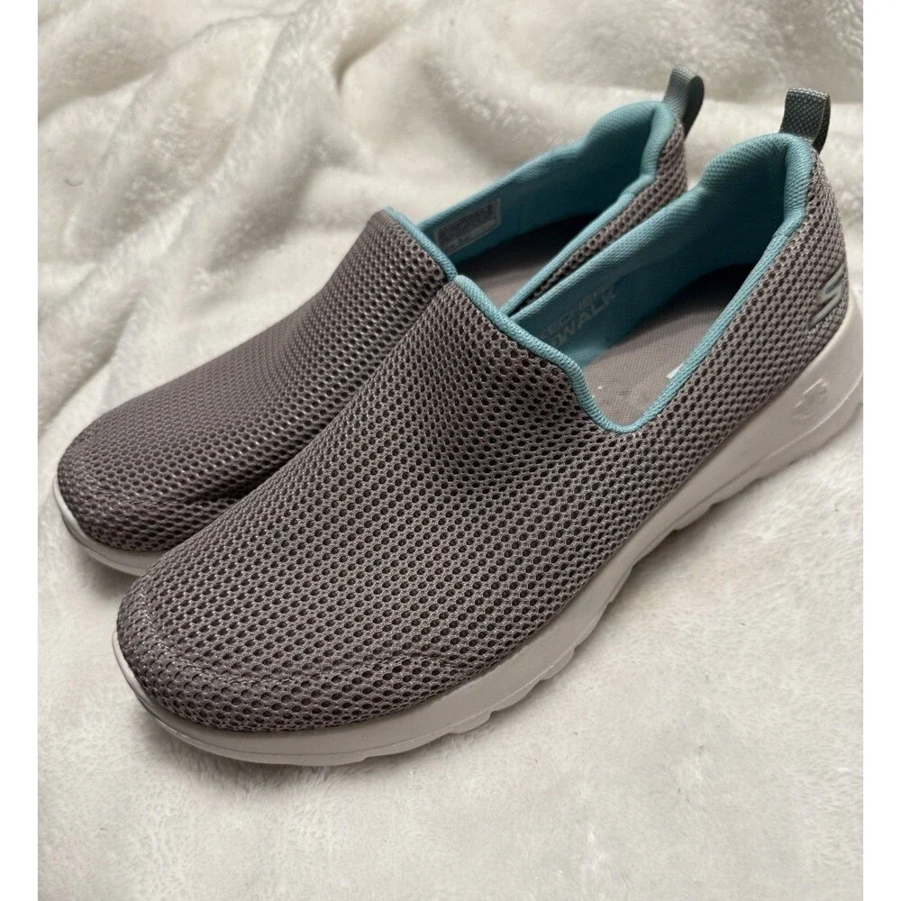 Skechers Air Cooled Goga Mat Walking Shoes Taupe Light Blue Mesh Size 8.5 - Picture 4 of 7